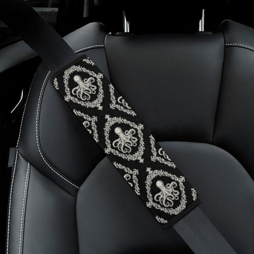 Breathable Seat Belt Shoulder Pad for Adults and Children, Stroller Pushchair High Chair, 2 Pack Gothic Octopus Ocean Black Neck Strap Covers Easy Install (No Tool) - color: Pattern 40