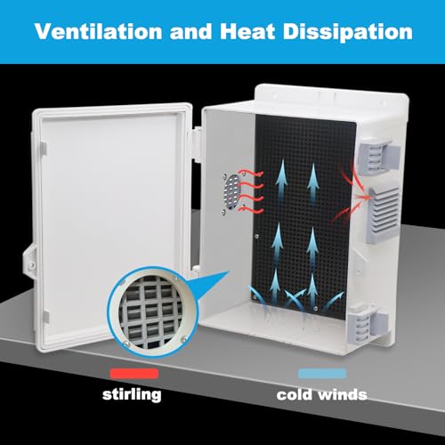 Electrical Junction Box, Outdoor Water Resistant Nema Enclosure, Ventilated ABS Plastic WiFi Project Box with Internal Mounting Panel & Hinged Cover 9.2" Lx 7" Wx 4.6" H - size: 9.2"L x 7"W x 4.6"H