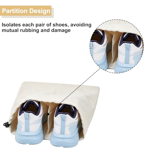 4 Pcs Shoe Bags for Travel, Shoes Pouch with Partition Design & Drawstring | 13.8"x17.7" Fits Most Shoes, Dust Resistant, Washable & Reusable Travel Shoe Bags, Travel Essentials for Men Women - color: Beige