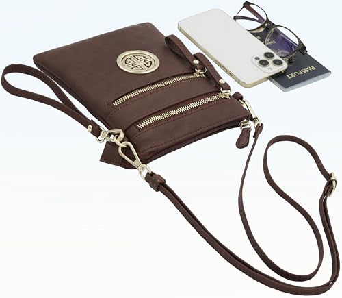 Solene Small Multi Zipper Pockets Crossbody Bag with Detachable Wristlet - color: Burgundy