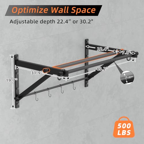 Adjustable Depth Pull Up Bar, Wall & Doorway Mounted Chin Up Bar with Hooks, Thickened Steel Construction, 500LBS Heavy Duty Capacity, Home Garage Upper Body Strength Training Equipment - color: Carbon Black