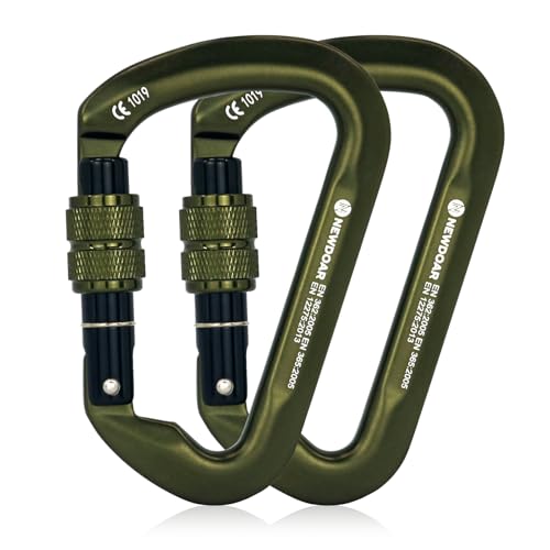 NewDoar CE Certified 30kN-6744lbs Climbing Carabiner Professional, Heavy Duty D Screwgate Clip, for Climbing,Rappelling,Hunting, Rescue - color: Screwgate/ArmyGreen/2pcs