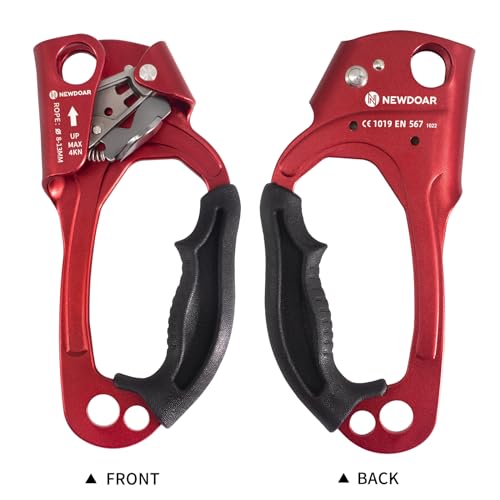 UIAA & CE Certified Hand Ascender Rock Climbing Tree Arborist Rappelling Gear Equipment Rope Clamp for 8~13MM Rope - color: Red Pro-Right