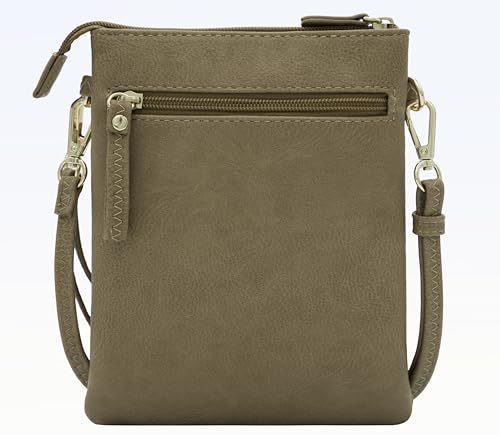 Solene Small Multi Zipper Pockets Crossbody Bag with Detachable Wristlet - color: Stone