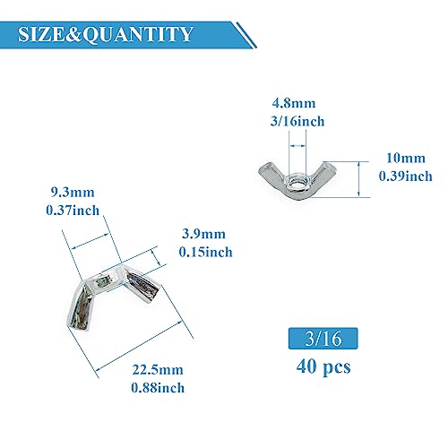 40 PCS 3/16-24 Inch Wingnuts, Quality Carbon Steel Wing Nuts Zinc Plated Fasteners Parts Butterfly Nut, Hand Twist Tighten Hardware Nuts Butterfly Wing-Nut 3/16-24” Assorted Kit - size: 3/16"-24 - Carbon Steel - 40 Pcs