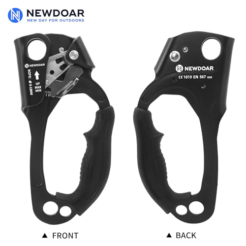 NewDoar UIAA & CE Certified Hand Ascender Rock Climbing Tree Arborist Rappelling Gear Equipment Rope Clamp for 8~13MM Rope - color: Black Pro-Right