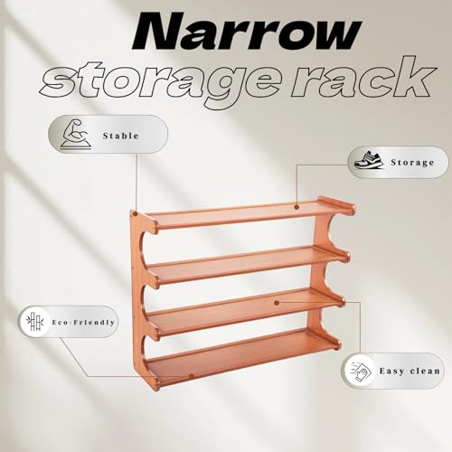 Shoe Rack,Small 4 Tier Shoe Organizer Storage Shelf,Bamboo Narrow Shoe Closet,Small Space Shoe Rack,for Entryway Closet 26.77×7.48×19.3inch - size: 4 Tier-26.77" Wide
