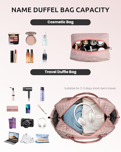 Gift for Girls-5 6 7 8 9 10 11 12 13 14 15 16 Year Old-Duffle Bags | with Shoe Compartment, Personalized Weekender Bag, Travel Bag with Makeup Bags, Gifts for Women Birthday Unique (Letter H) - color: Pink, style: H