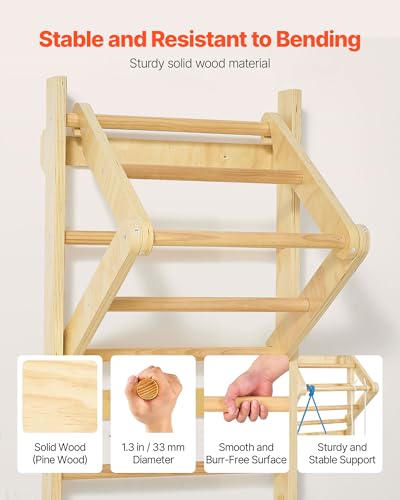 VEVOR Swedish Ladder Wall Gym, 4-in-1 8-Level Indoor Jungle Gym, 220LBS Loading Solid Wood Gymnastic Stall Bars, Indoor Playground Climbing Playset with Rings, Pull-Up Bar, Rope Ladder - style: 8-Level 4 in 1