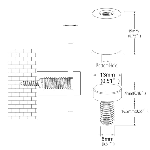 Sign Standoff 1/2" x 3/4", Solid Aluminum Sign Standoff Screws Mounting Hardware for Glass Panel, Acrylic Panel,Pack of 8 - color: Silver, size: 1/2"x3/4" 8 Pack