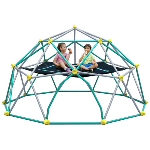 Merax 12FT Climbing Dome with Hammock, Outdoor Geometric Dome Climber | Playground Climber for Kids 3-10 Supporting 1000 lbs, Easy Assembly Play Center Jungle Gym - style: 12FT Green & Silver