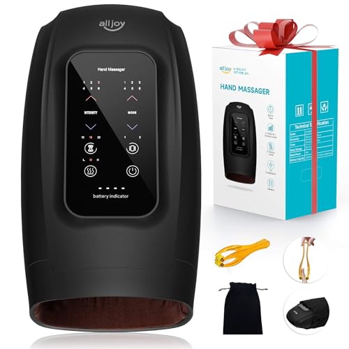 ALLJOY Hand Massager for Arthritis and Carpal Tunnel Relief, Touchscreen Cordless Hand Massager with Vibration and Heat, 6 Levels Pressure Point Therapy, FSA Eligible HSA, Gifts for Women Men