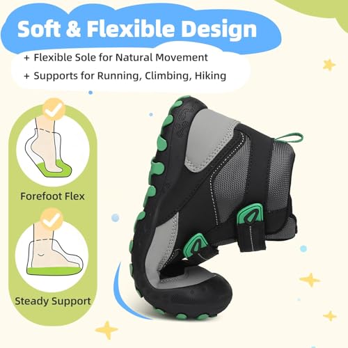 Mishansha Kids Water Resistant Hiking Boots, Boys Girls Anti Collision Anti-Skid Athletic Outdoor Adventure Trekking Shoes | Protective Toe, Adjustable Fit and Flexible Sole for Camping, School, Walking, Trekking, Trail Adventures and Everyday Wear - colo