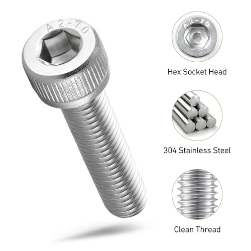 M4-0.7 x 35mm Bolt, 60PCS M4 Hex Socket Head Cap Screws Bolts, 304 Stainless Steel 18-8, Full Threads, Allen Socket Drive, with Hex Spanner - size: M4x35mm