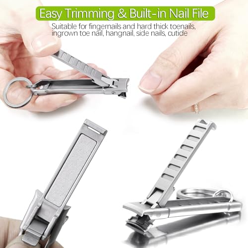 Portable UItra Thin Nail Clippers for Natural Fingernail and Toenails, Stainless Steel Sharp Wide Jaw Folding Travel Finger Nail Cutters with Keychain, Nail File and Earpick Set for Men, Adults - color: Set B