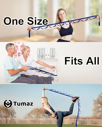 Tumaz Stretching Strap, 10-Loop Non-Elastic Yoga Strap | Designed for stretching, yoga, Pilates and rehab with 10 loops, durable webbing and a longer 79-inch design - color: Blue Lite, size: Budget-Essential