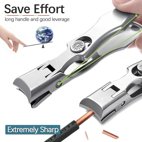 Curved & Slanted Nail Clipper Set, Wide Jaw with Folding Safety Lock, Heavy Duty Stainless Steel Toenail Clippers with File & Ear Pick, Anti-Splash for Thick Ingrown Nails for Seniors, Men - color: Curverd & Slanted Set
