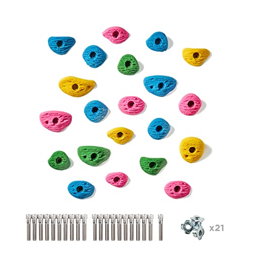 Escape Climbing Kids' 21-Hold Rock Climbing Starter Pack Great for Home or Gym Rock Climbing Walls, Bright Colors (All Gray)