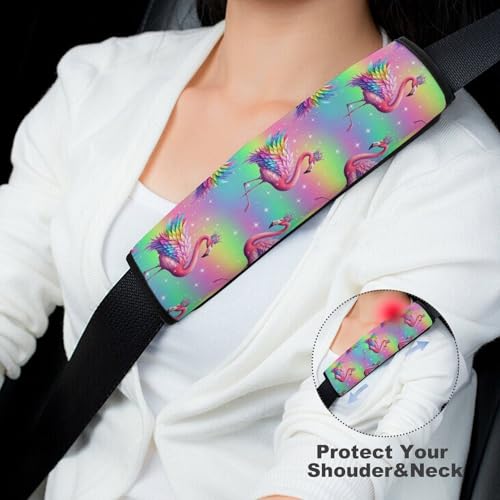Universal Fit Seat Belt Shoulder Pad for Adult Use, Most Cars, 2 Pack Flamingo Pink Rainbow Harness Pads Strap Pressure Relief - color: Pattern 767