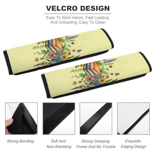 Universal Soft and Comfortable Seat Belt Cover for Adults and Children, Most Cars, 2 Pack Reading Books Flowers Seat Belt Covers Cushion Neck and Shoulder Support - color: Pattern 1018