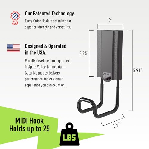 GATOR MAGNETICS MIDI 2.5" Closed Hooks, 25 lb Heavy Duty Magnetic Hooks for Steel Surfaces, Patented Easy-Release, Non-Slip Grip – Storage & Organization, Garage, Shed, Home, Cleaning Tools - 3 Pack - size: 2.5", style: Closed Hooks