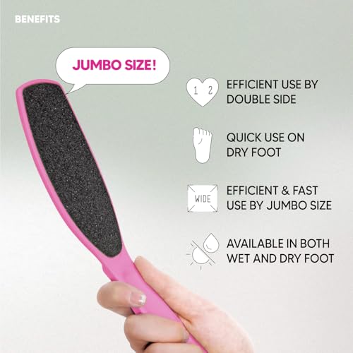 Wide Emery Foot File(Hot Pink), Double-Sided Pedicure Tool, Colossal Professional Foot File for Men & Women, Effective for Cracked Heel, Callus Remover, Foot Scrubber - color: Hot Pink