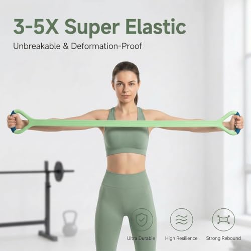 Figure 8 Resistance Band with Handles, Elastic Bands for Working Out,Arm,Back,Shoulder Training Elastic Ropes - color: Green & Gray
