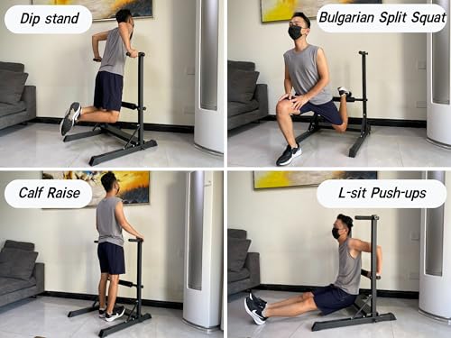 3-in-1 Dip Station, Bulgarian Split Squat & Calf Raise Stand with Heavy Duty Steel Frame | Home Gym Full Body Training Equipment