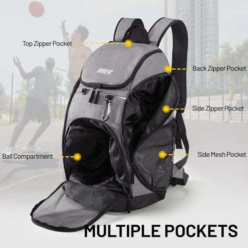 MIER Gym Backpack 40L Basketball Backpack with Ball Compartment & Shoes Storage Multi-Functional Sports Soccer Bag Large Equipment Back Pack Volleyball Backpacks for Men Women - color: Gray