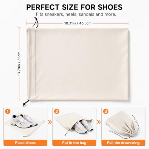 4 Pack Shoe Bags for Travel, Drawstring Travel shoe bag, Black & Beige | Large Size 18.3*13.78 inch,Soft Flannel Material,Washable & Reusable,Shoe Bag for Luggage