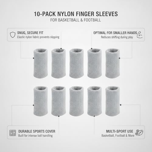 10-Pack Nylon Finger Sleeves for Basketball & Football, Snug Fit, Durable Sports Cover - color: Gray