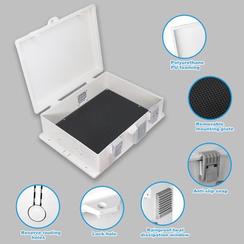 Electrical Junction Box, Outdoor Water Resistant Nema Enclosure, Ventilated ABS Plastic WiFi Project Box with Internal Mounting Panel & Hinged Cover 13" L x 9" H x 3.7" W - size: 13"L x 9"H x 3.7"W