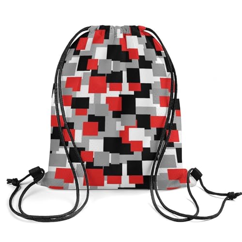 Theft Proof Drawstring Backpack Cinch Sack Water Resistant for Travel Camping Sports Equipment Men Women, White,Grey,Black And Red Irregular Geometric Bags - color: Picture (40)