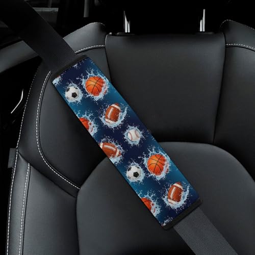 2 Pack Sports Balls Basketball Baseball Football Soccer Car Seat Belt Pad Soft Padded Seat Belt Cushion for Child, Stroller Pushchair High Chair, Shock Absorption - color: Pattern 175