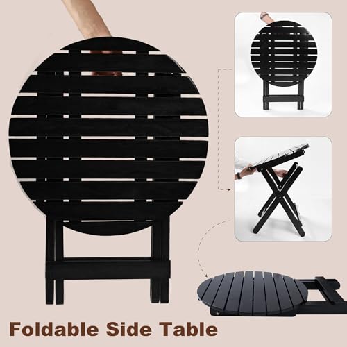 Outdoor Wooden Side Table, Folding Patio End Table, Small Round Furniture Table for Adirondack Chair, Balcony, Porch, Acacia Wood, No Assembly, Black - color: R-black-1