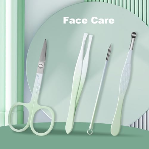 Manicure Set, 10 pcs High-Carbon Steel Nail Clippers Set, Portable Mini Manicure and Pedicure Kit, Travel Grooming Nail Kit with Leather Bag for Men and Women - color: Green