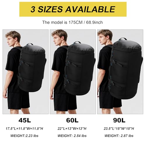 Large Travel Duffle Backpack for Men Women with Straps, 45L/60L/90L Waterproof Gym Duffel Bag with Shoes Compartment for Hiking, Camping, Gym, Overnight (60L) - size: 60L