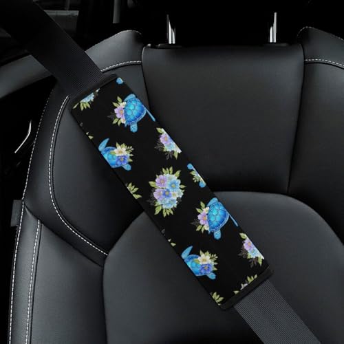 2 Pack Universal Fit Seat Belt Shoulder Pad for Kids, Car Seats Pushchair Strollers High Chair Pushchair, Sea Turtle Neon Black Shoulder Protector, Anti-Slip Pad - color: Pattern 397