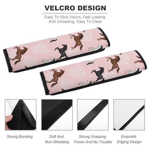 2PCS Grey White Brown Horses Flowers Pink Seat Belt Cover Breathable Seat Belt Cushion for Adults and Children, All Vehicles, Comfortable Driving - color: Pattern 1080