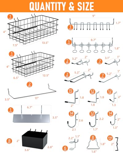 INCLY 238PCS Pegboard Accessories Organizer Kit, Peg Board Hooks Assortment with Peg Bins, Baskets, Paper Towel Holder for 1/8 and 1/4 inch Pegboard Hanging Tools, Garage Wall Storage Attachments | Peg Board Hooks Assortment, Paper Towel Holder, 1/8 and 1