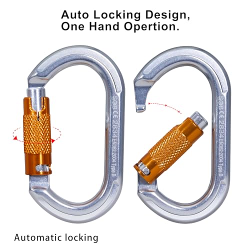 Auto Locking Rock Climbing Carabiner Clips, Heavy Duty Asymmetrical Carabiner Connector Used for Rappelling Rescue Outdoor Climbing, Mountaineer, Hammock, Camping - color: 22KN（3pack）