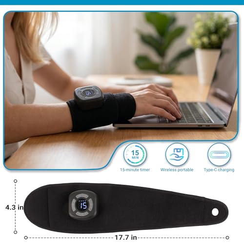 Air Compression Wrist Massager with Heat & Vibration, Cordless Portable Hand Massager with Multiple Modes Intensity Levels for Office Workers, Gamers (Can Be Used with Both Hands)