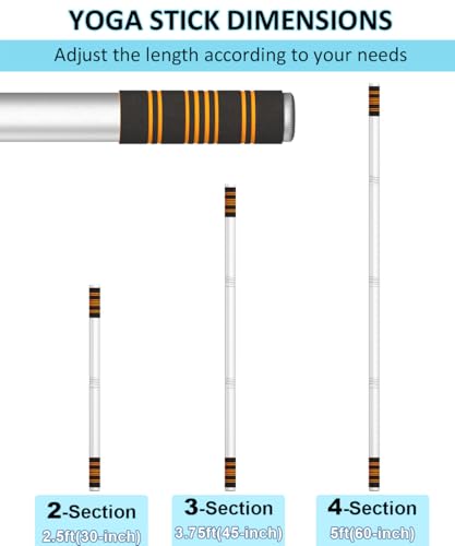 Queension 5ft Adjustable Yoga Stick with Non-Slip Foam Sleeveds for Balance | Made of Sturdy Alloy Steel, Stretching & Mobility Stick, Exercise Fitness Pole for Balance & Pilates - color: White