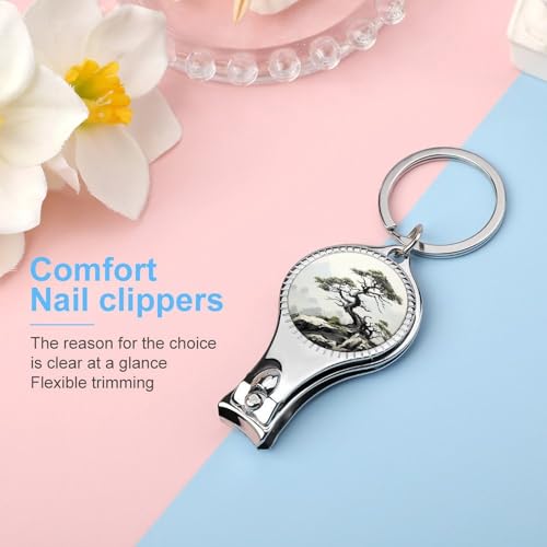 Pine on Mountain Slope Metal Nail Clipper, Nail Cutter with File & Bottle Opener Keychain for Men Women, Portable Nail Tool for Travel Outdoor Daily Use