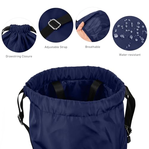 Valleycomfy Waterproof Drawstring Gym Backpack Bag for Men&Women Dark Blue | Sports Gym Bag with Side Pocket - color: A-dark Blue