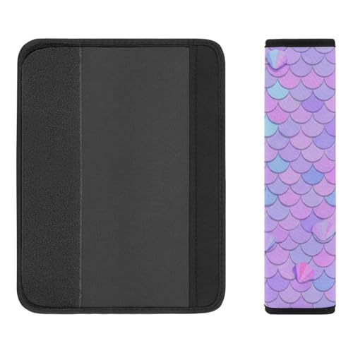 2 Piece Soft Padded Car Seat Belt Pad for Elderly Support, Stroller Pushchair High Chair, Purple Mermaid Scale Shoulder Harness Cover, Shock Absorption - color: Pattern 713