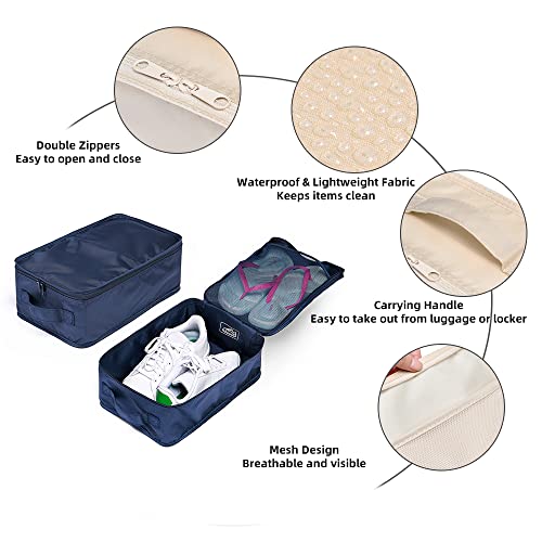 Travel Shoe Bags, Foldable Waterproof Shoe Pouches Organizer-Double Layer (8 Navy Shoe Bags) - color: Navy, size: 8 Packs