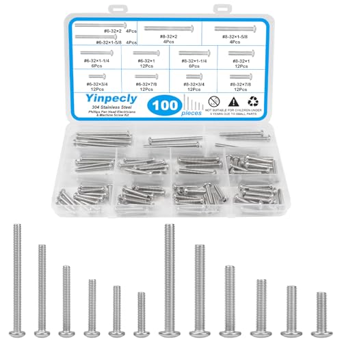 100 PCS Machine Screws, #6-32#8-32 Phillips Pan Head Electricians Screw 304 Stainless Steel Screws for Electrical Wall Plate Switch, Receptacles Mounting Screws - style: Pan Head
