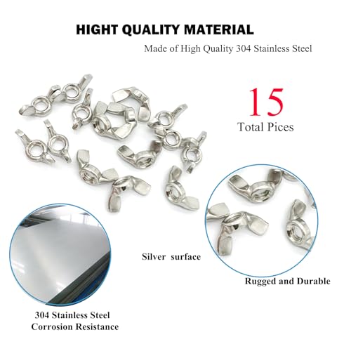 15 Pcs 5/16"-18 Wingnuts 304 Stainless Steel Wing Nuts Fasteners Parts Butterfly Nut, Hand Twist Tighten Hardware Nuts Butterfly Wing-Nut - size: 5/16"-18 - 304 Stainless Steel - 15 Pcs