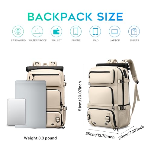 FUTURE AESTHEICS Travel backpack Carry-on Travel Backpack For Women Men Flight Approved Business Weekender Overnight Waterproof Daypack (off-white) - color: Off-white